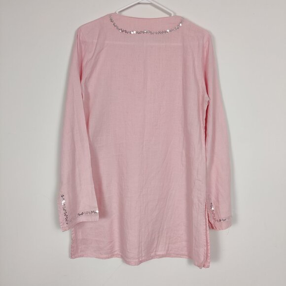 LC Waikiki Women's 100% Linen Tunic Shirt Size Large Mini Dress Bohemian Sequins - Picture 4 of 10